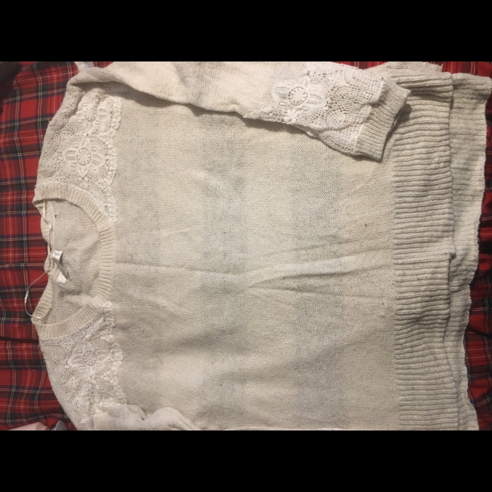 Lauren Conrad cream and gray striped sweater